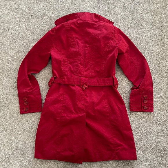 Ambition Y2K Chic Vibrant Red Cotton Blend Belted Red Minimalist Coat Small - Picture 6 of 13